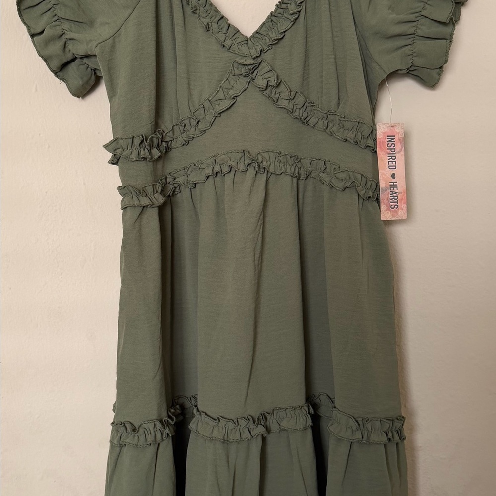 Inspired Hearts Olive Ruffled Dress
